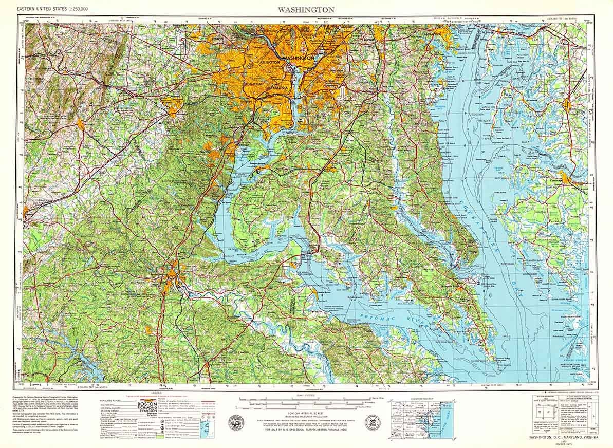 1957 Topo Map of Washington DC Potomac River Chesapeake Bay