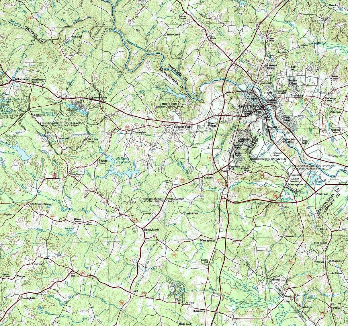 1983 Topo Map of Fredericksburg Virginia Potomac River