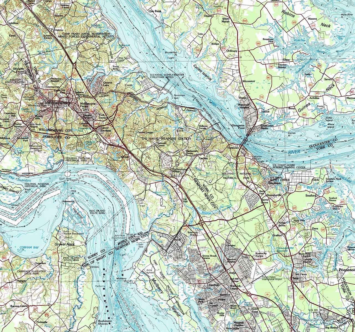 1984 Topo Map of Williamsburg Virginia Hampton Chesapeake Bay