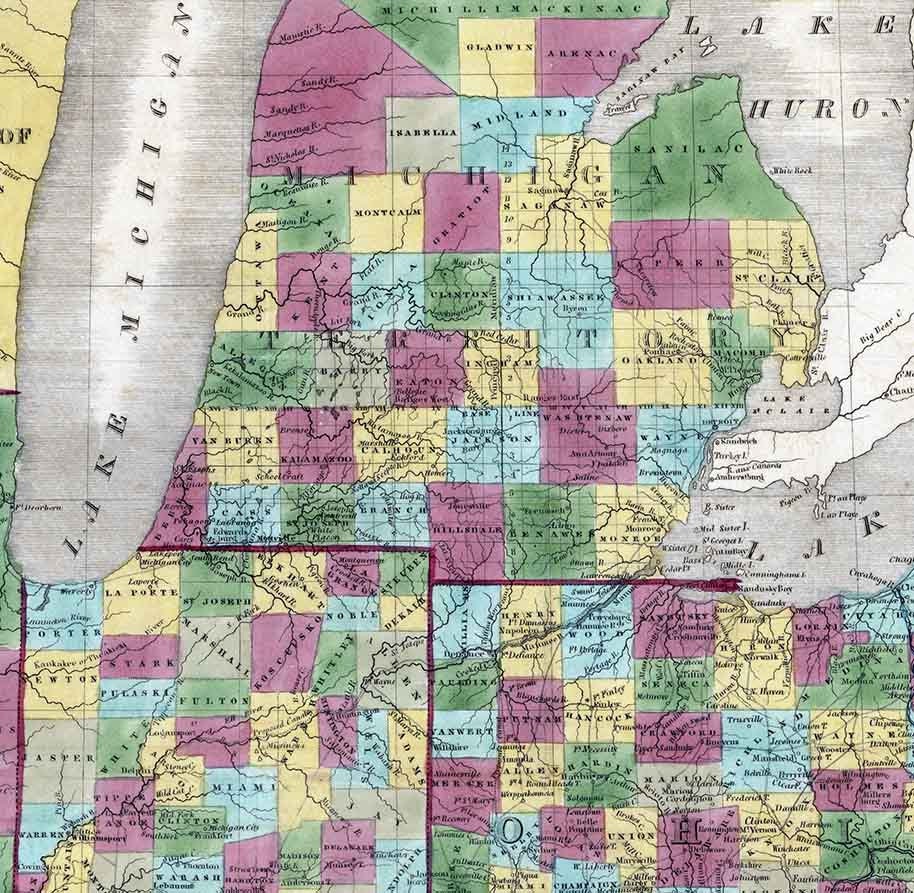 1836 Map of Ohio Indiana Illinois Michigan Territory