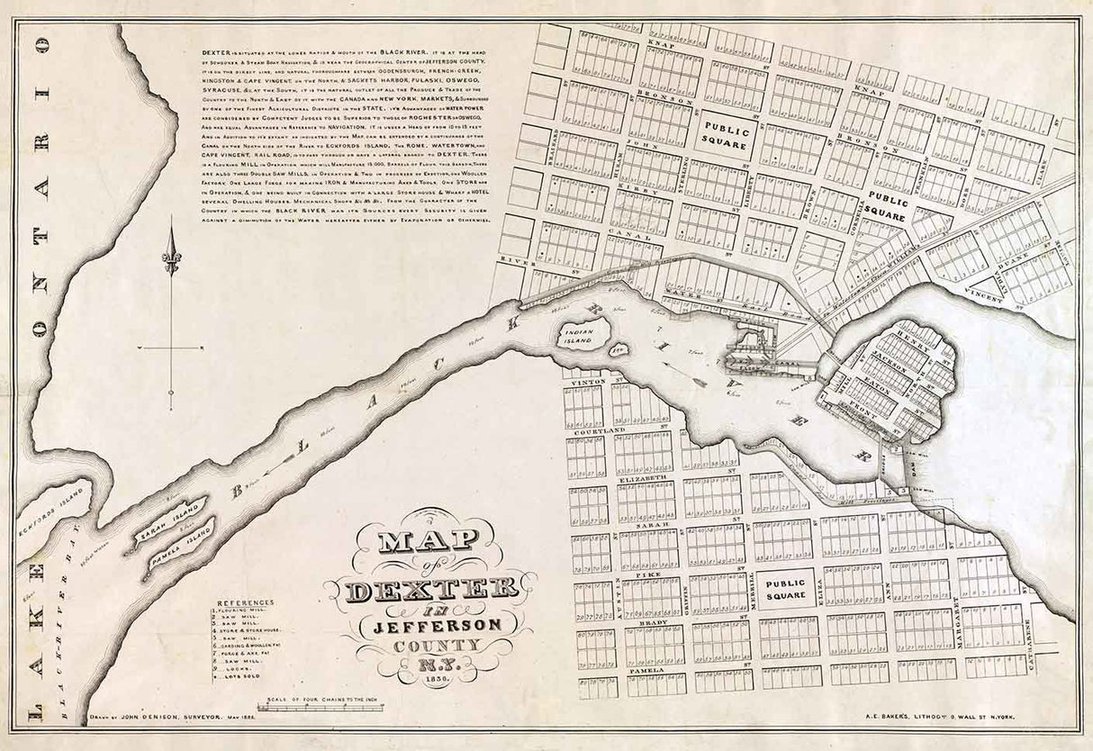 1863 Map of Dexter Jefferson County New York