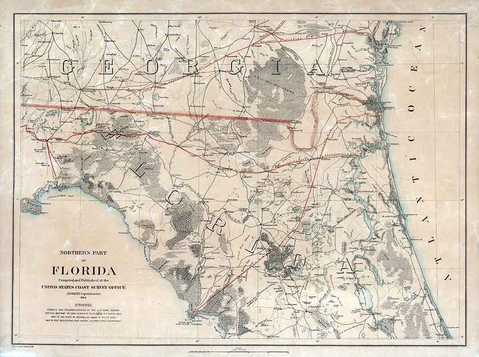 1864 Map of Florida Georgia Civil Way Era