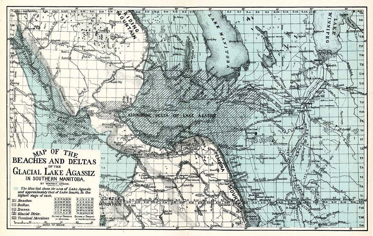 1890 Map of Glacial Lake Agassiz Manitoba Canada Showing Beaches Deltas