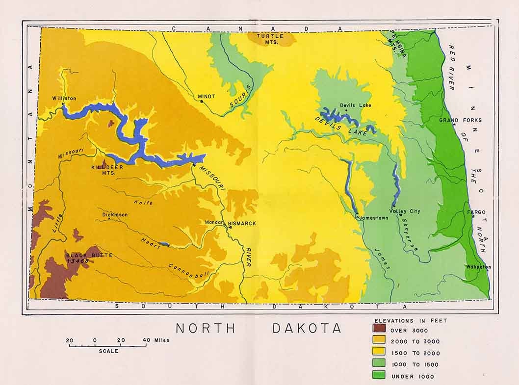 North Dakota Elevation Map Chart