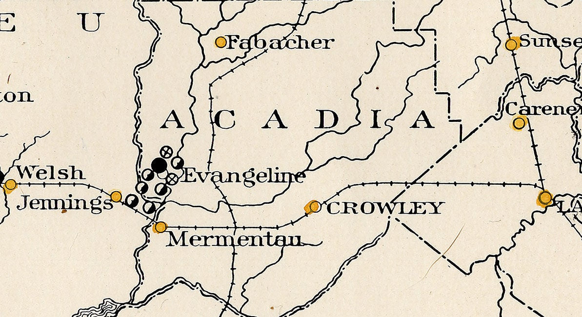 1903 Map of Oil Well Districts in Louisiana & Texas