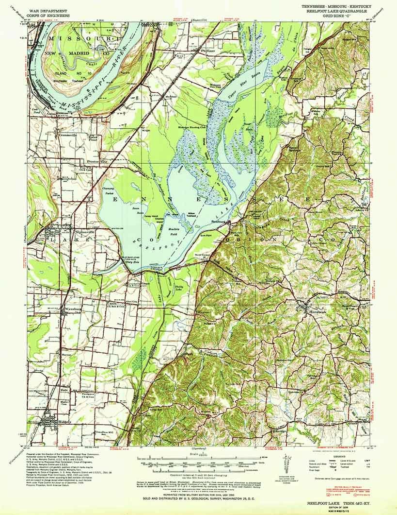 1939 Topo Map of Reelfoot Lake Tennessee Missouri