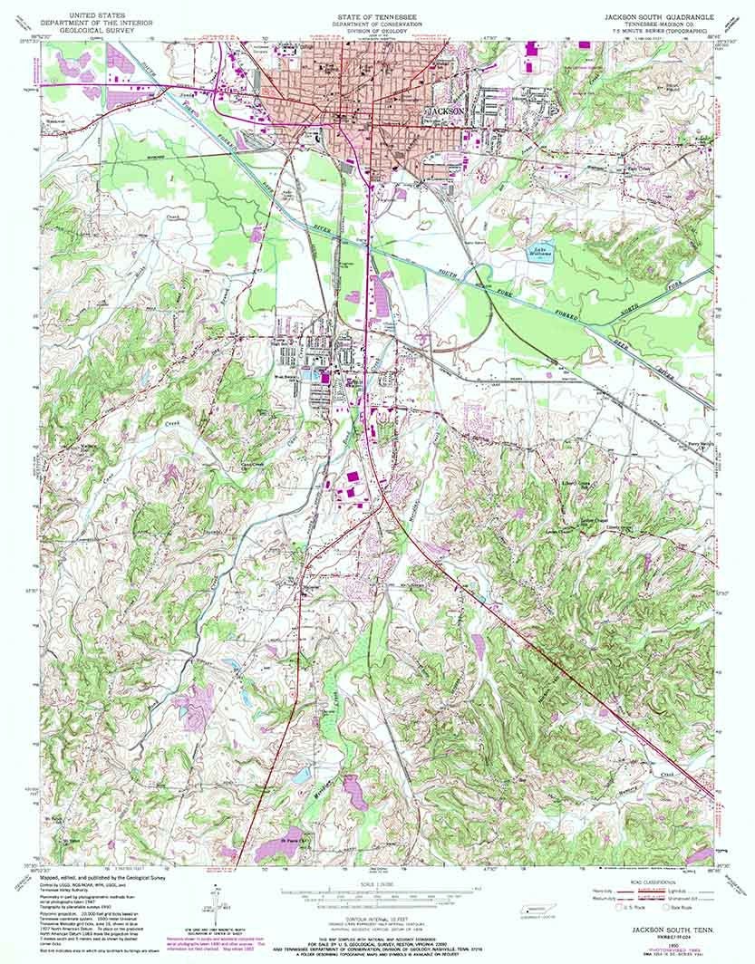 1950 Topo Map of Jackson South Tennessee Bemis