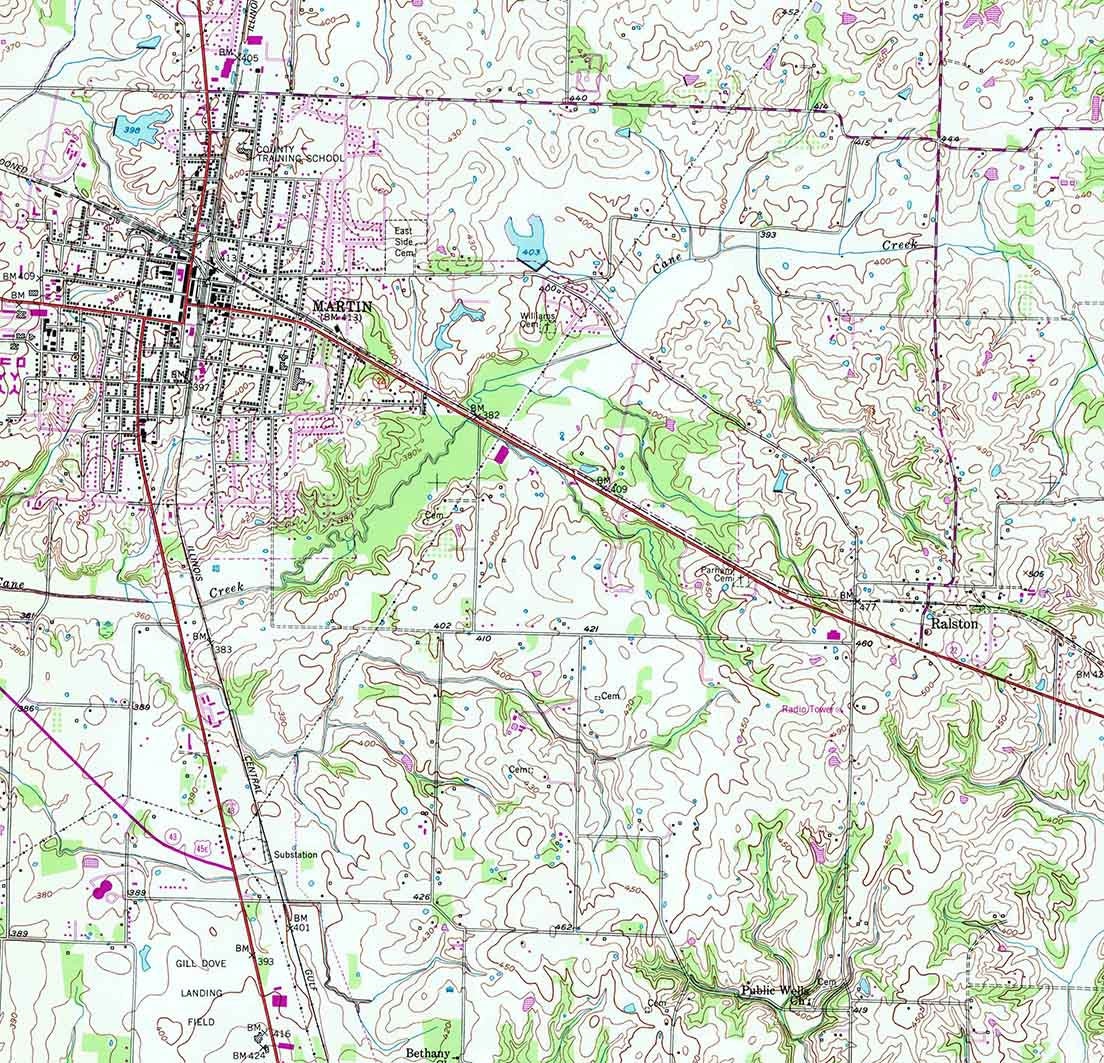 1950 Topo Map of Martin Tennessee