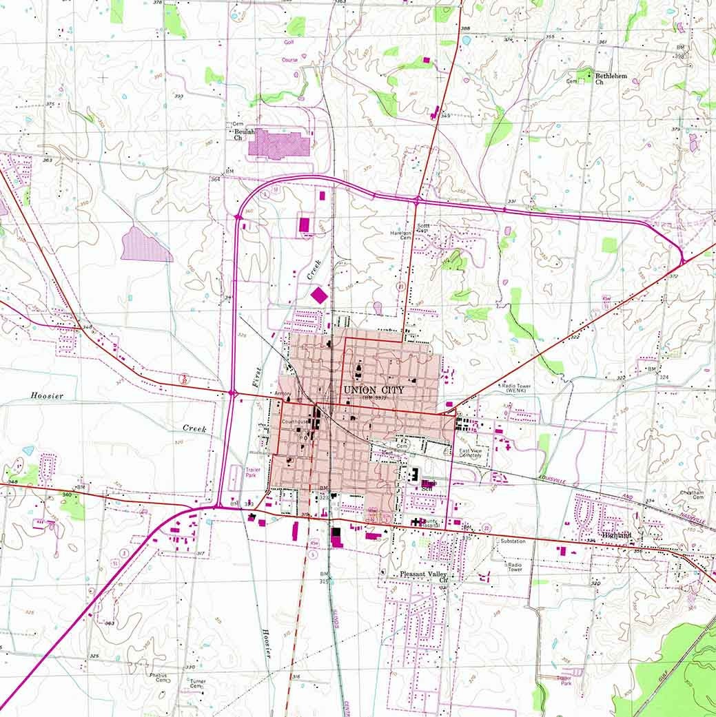 1954 Topo Map of Union City Tennessee