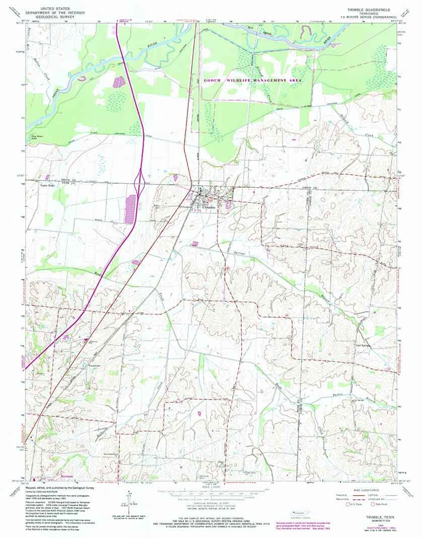 1965 Topo Map of Trimble Tennessee Gooch Wildlife