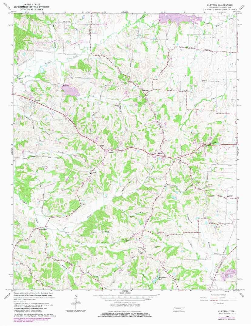 1966 Topo Map of Clayton Tennessee Old Fremont