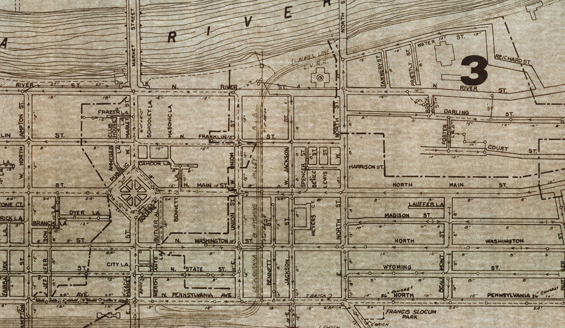 1967 Map of Wilkes-Barre Pennsylvania