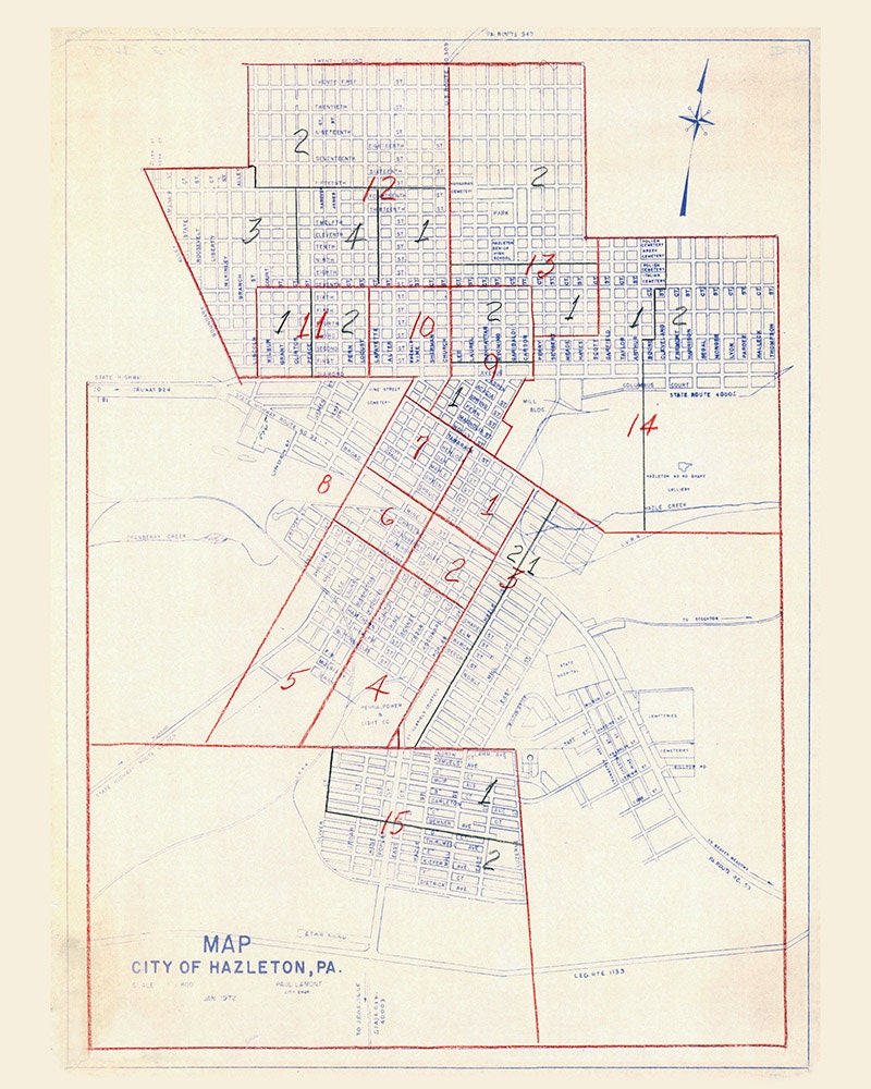 1972 Map of Hazelton Pennsylvania