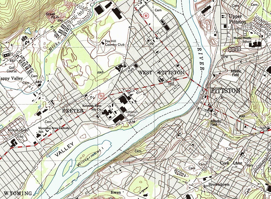 1999 Topo Map of Pittston Pennsylvania Quadrangle