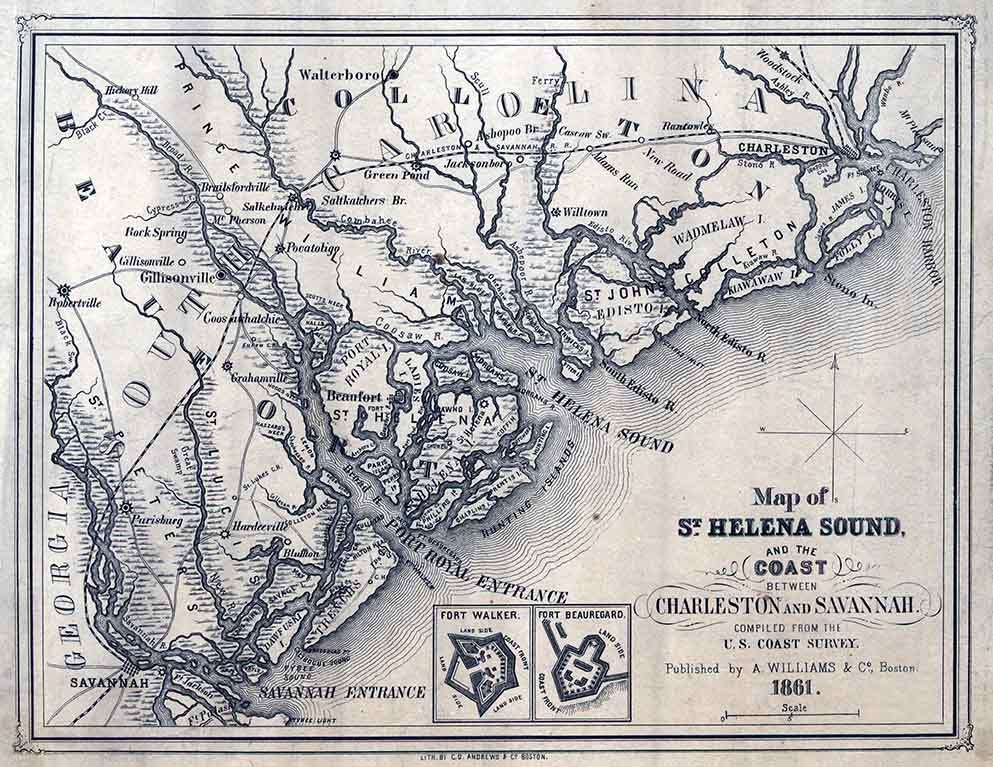 1861 Map of St Helena Sound Charleston Savannah South Carolina