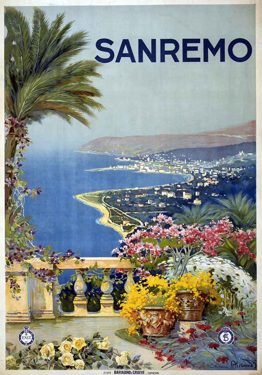 1920 Travel Poster of Sanremo Alicandri Roma