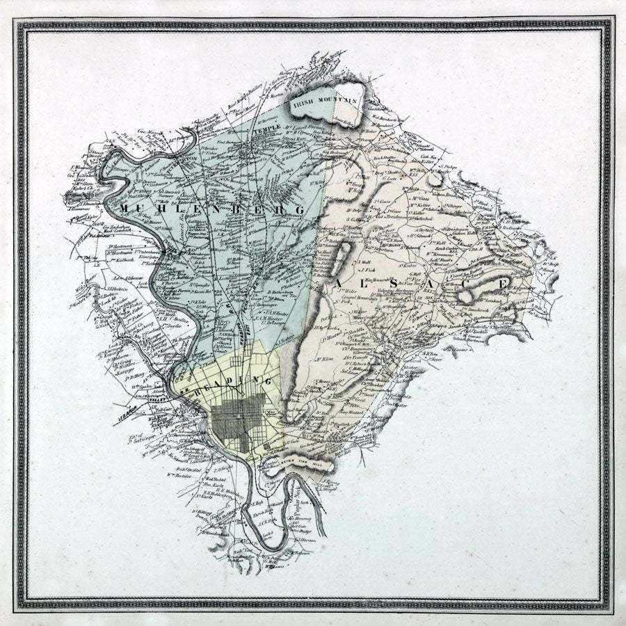 1862 Map of Alsace & Muhlenberg Township Berks County Pennsylvania