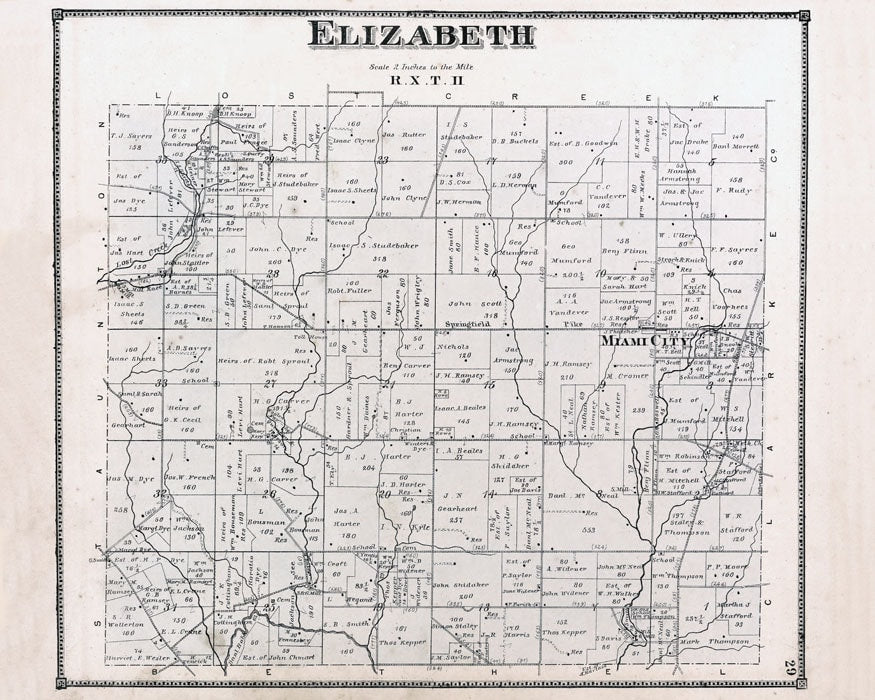 1871 Map of Elizabeth Township Miami County Ohio