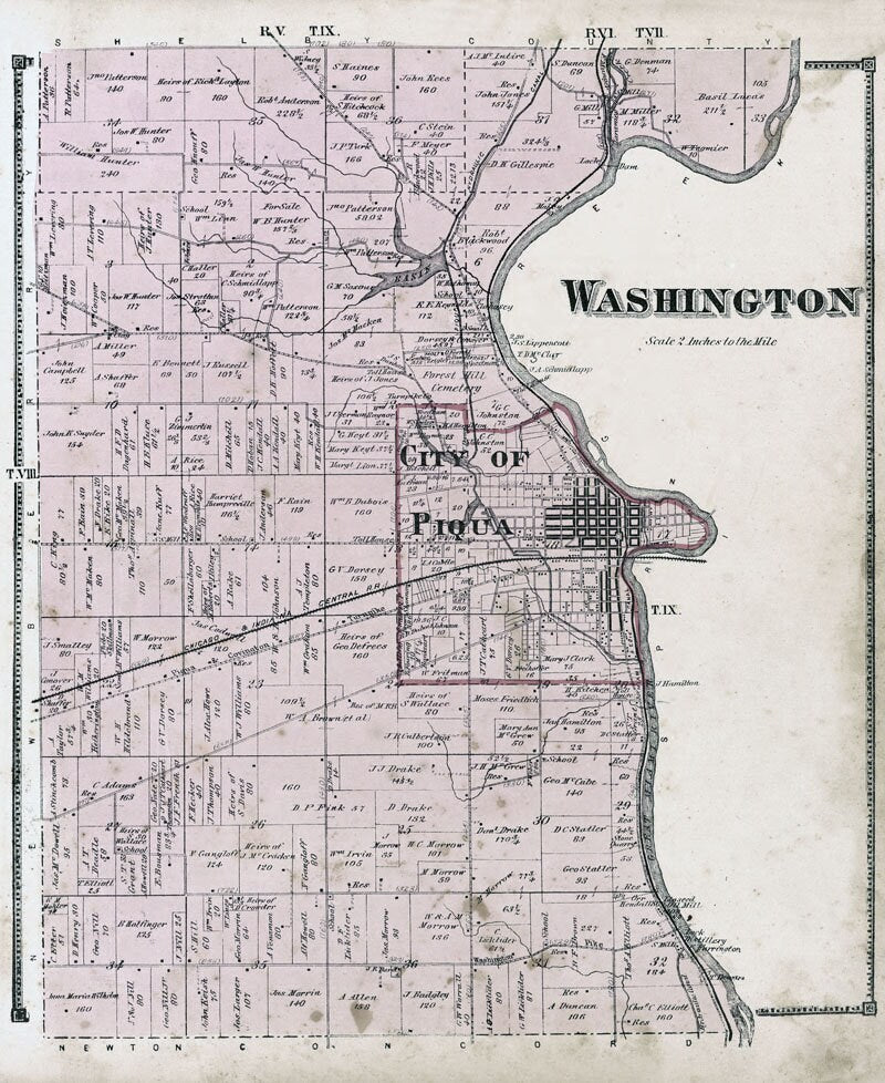 1871 Map of Washington Township Miami County Ohio