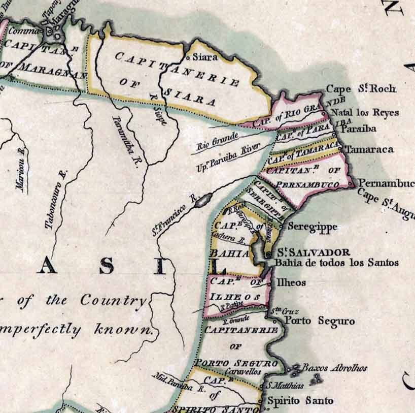 1808 Map of Brazil Trans Atlantic Portugal