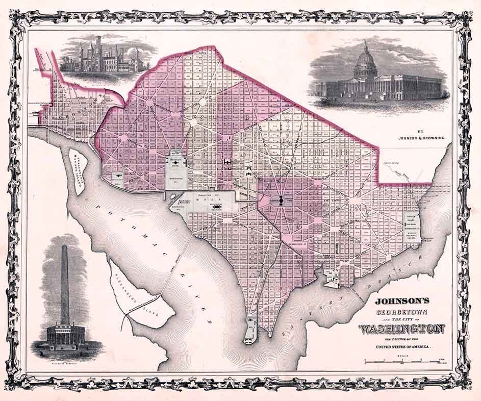 1862 Map of Johnson Georgetown Washington DC