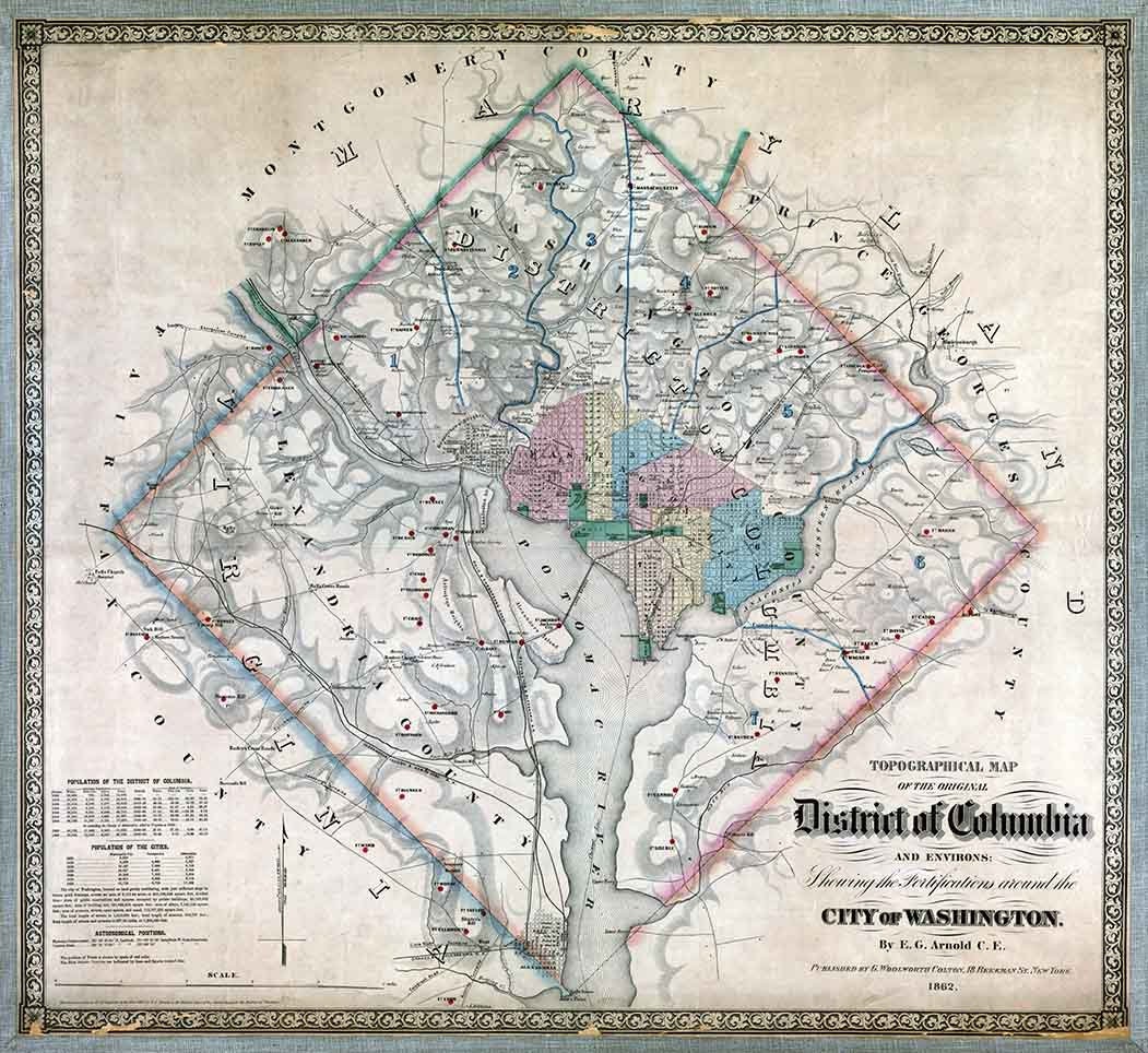 1862 Topo Map of District of Columbia Washington DC