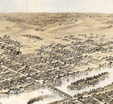 1868 Panoramic Map of Cedar Rapids and Kingston Linn County Iowa