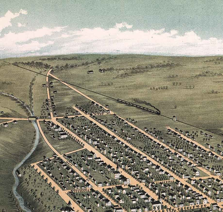 1876 Panoramic Map of Circleville Pickaway County Ohio