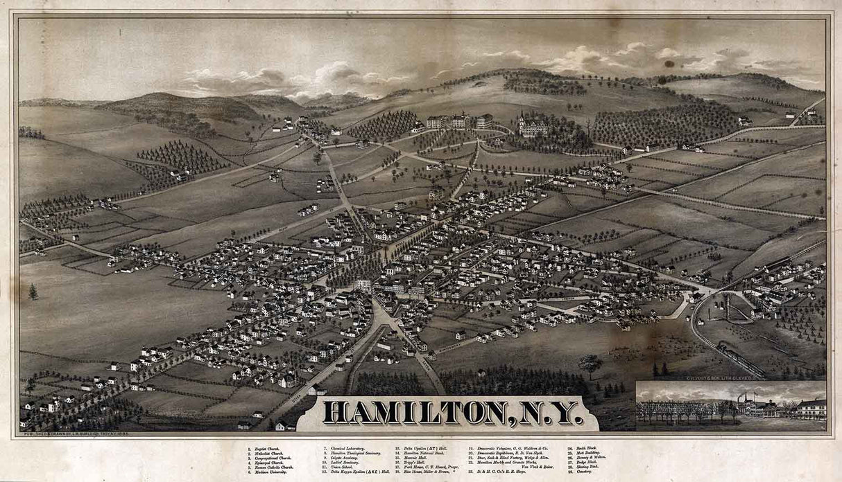 1885 Panoramic Map of Hamilton New York