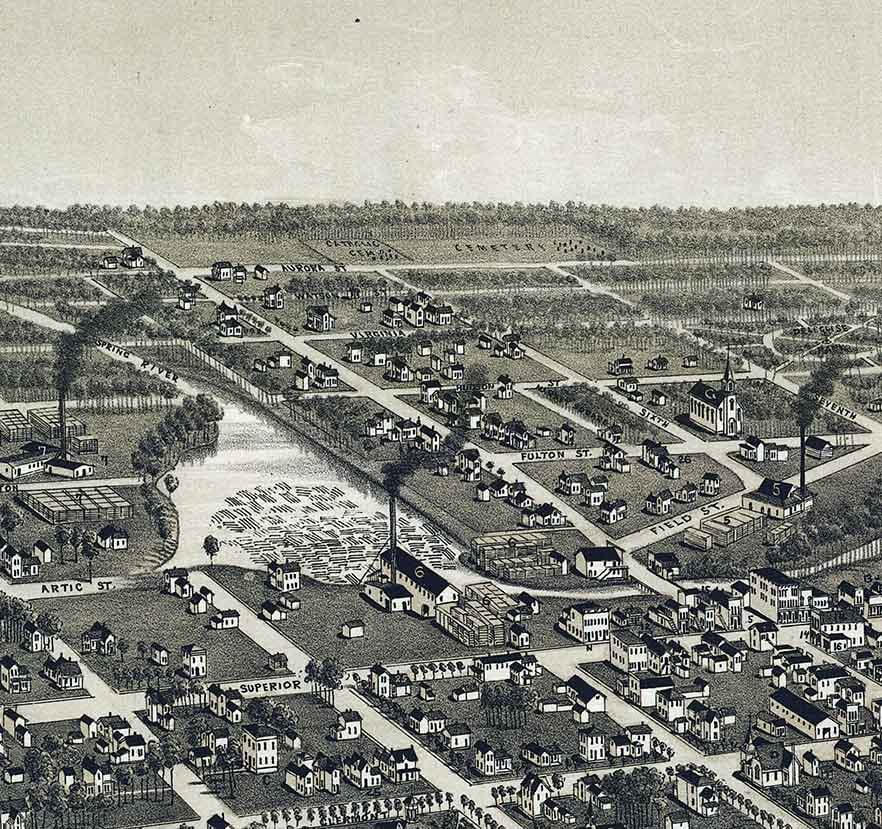 1886 Panoramic Map of Antigo Wisconsin Langlade County