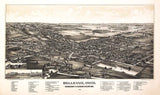 1888 Panoramic Map of Bellevue Ohio Sandusky Huron