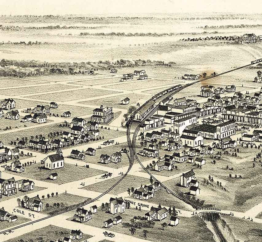 1891 Panoramic Map of Ladonia Fannin County Texas