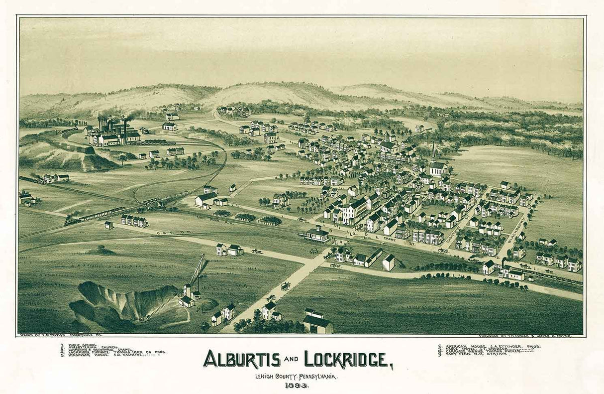 1893 Panoramic Map of Alburtis and Lockridge Lehigh County Pennsylvania