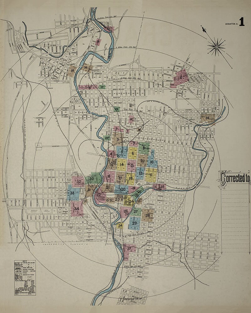 1888 Map of Scranton Lackawanna County Pennsylvania
