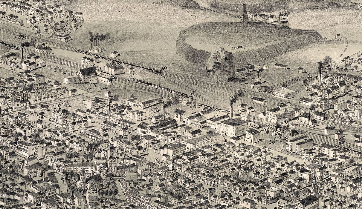 1889 Panoramic Map of Wilkes-Barre Pennsylvania