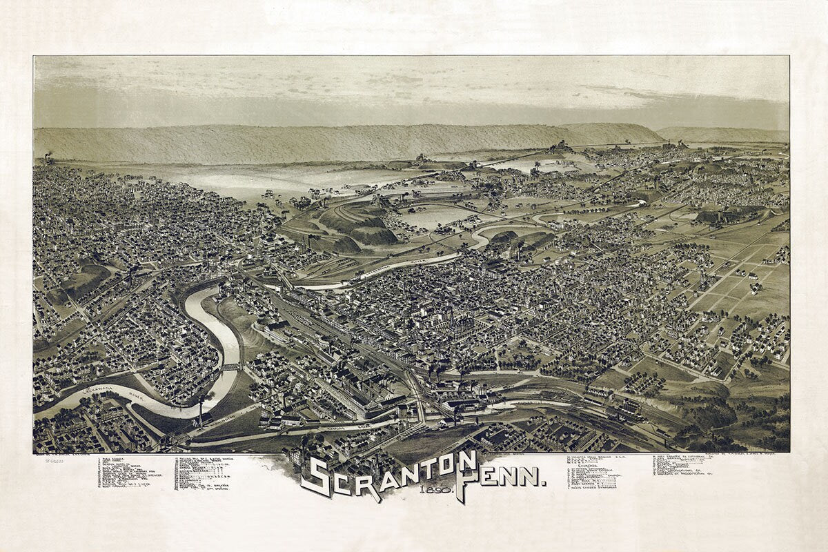 1890 Panoramic Map of Scranton Pennsylvania