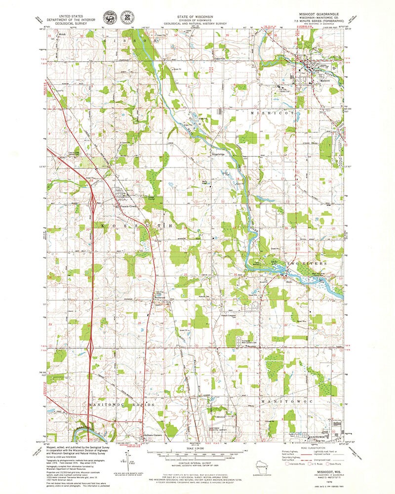 1978 Topo Map of Mishicot Wisconsin Quad