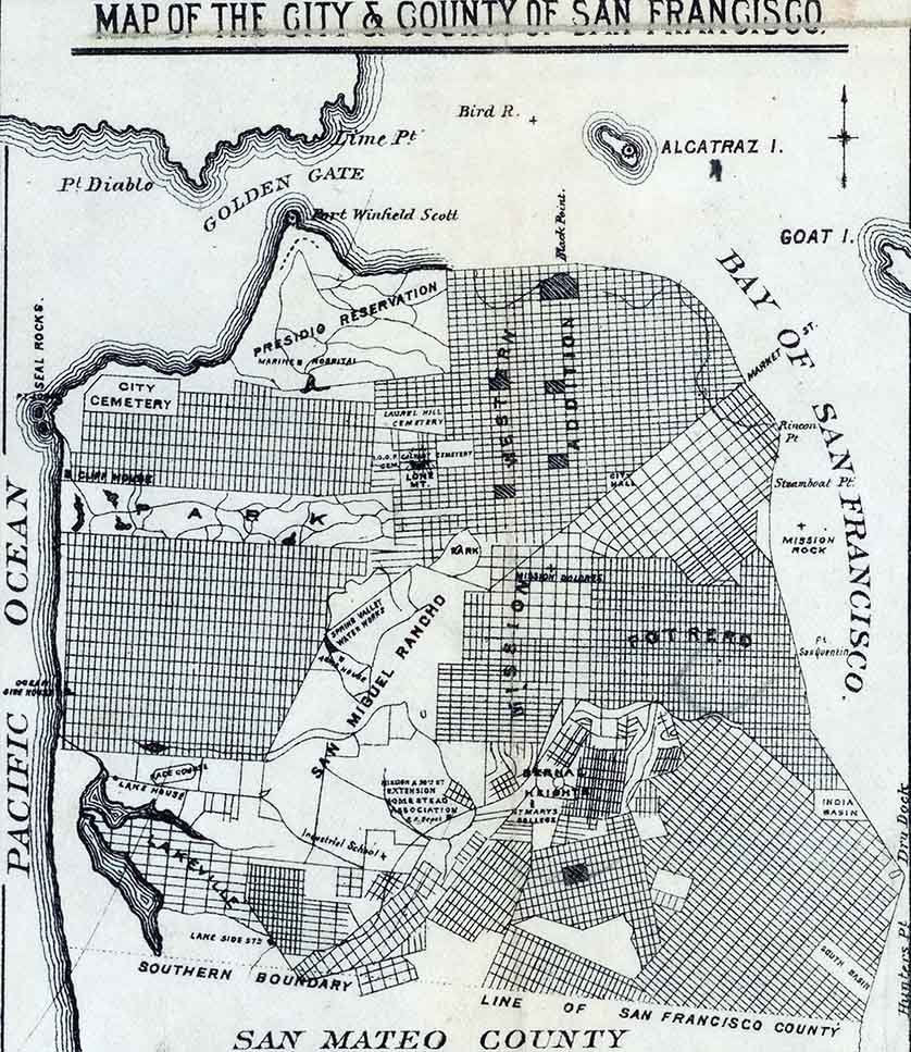 1882 Map of San Francisco Alcatraz San Mateo County