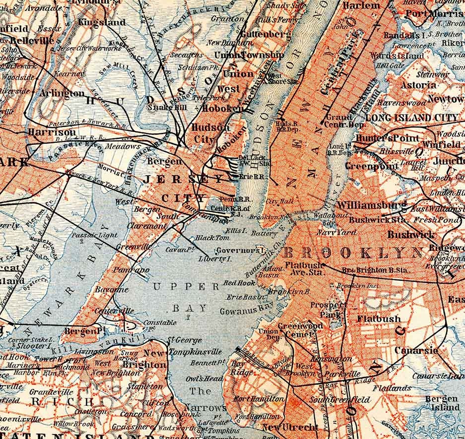 1907 Map of Brooklyn New York Manhattan Staten Island Newark
