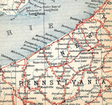 1907 Map of Lake Erie and Ontario Canada Pennsylvania