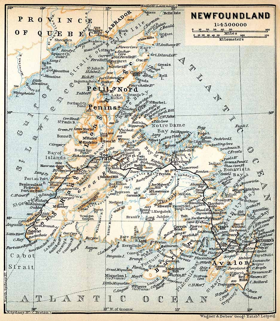 1907 Map of Newfoundland Canada