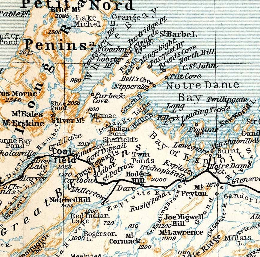 1907 Map of Newfoundland Canada
