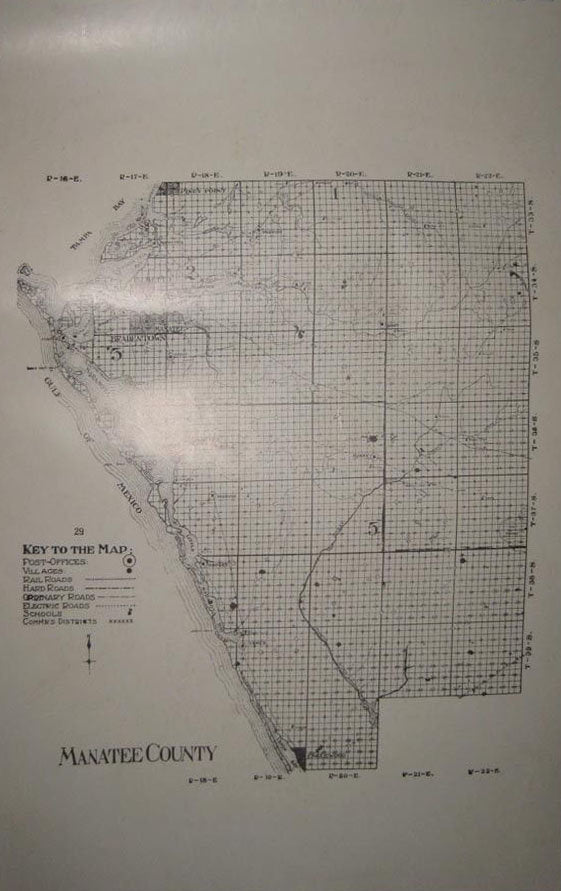 1914 Map of Manatee County Florida Sarasota Bradenton