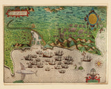 1586 Map of Drakes Invasion of Santiago Cape Verde Islands