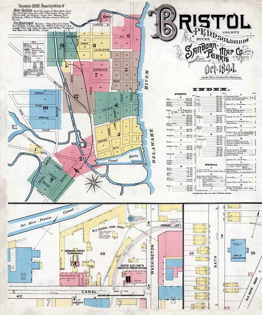 1894 Sanborn Map of Bristol Bucks County Pennsylvania