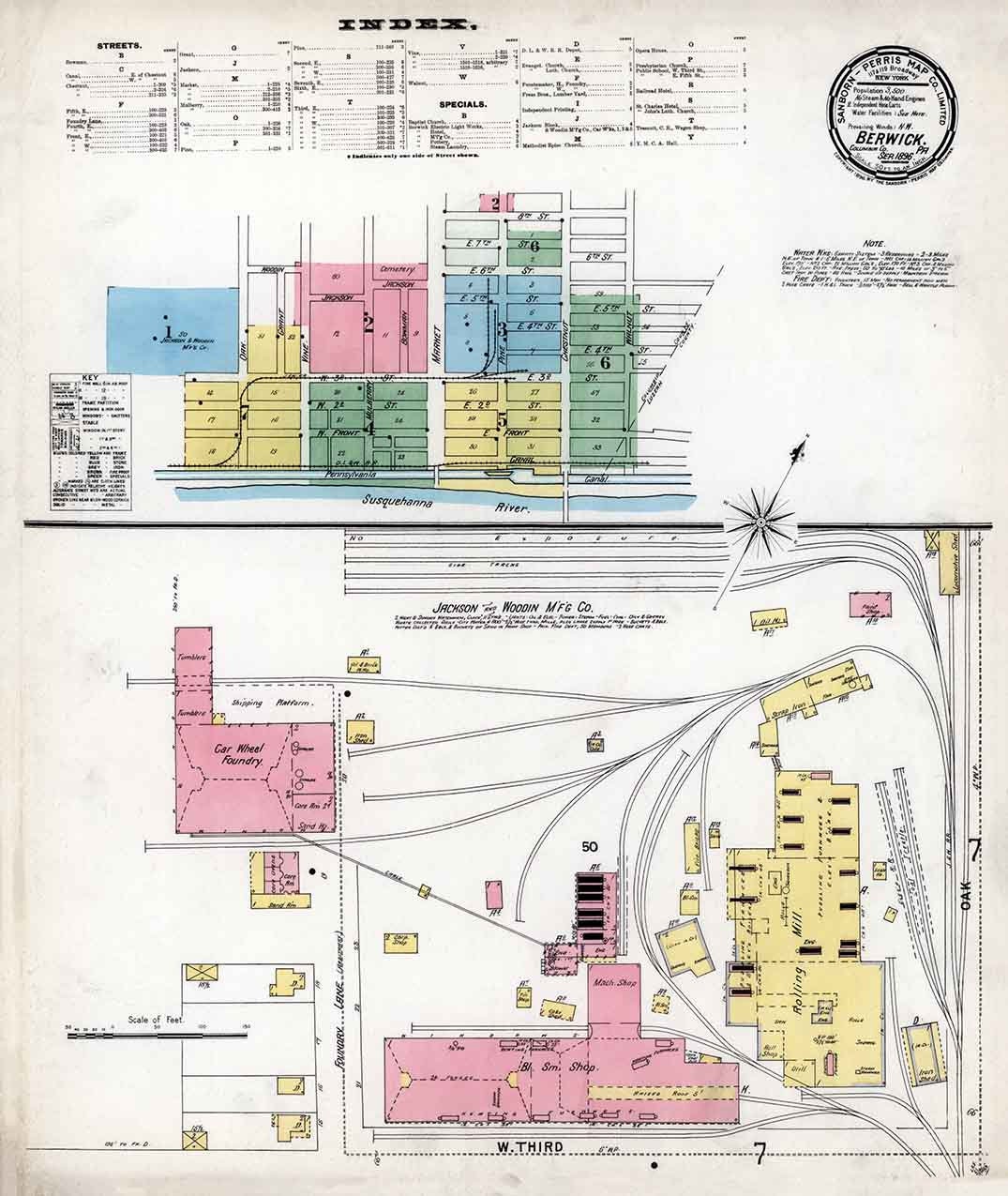 1896 Sanborn Map of Berwick Columbia County Pennsylvania