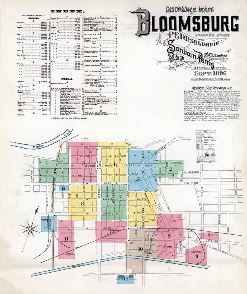1896 Sanborn Map of Bloomsburg Columbia County Pennsylvania