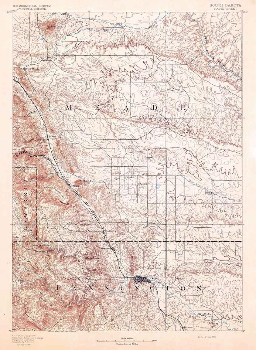 1893 Topo Map of Rapid South Dakota