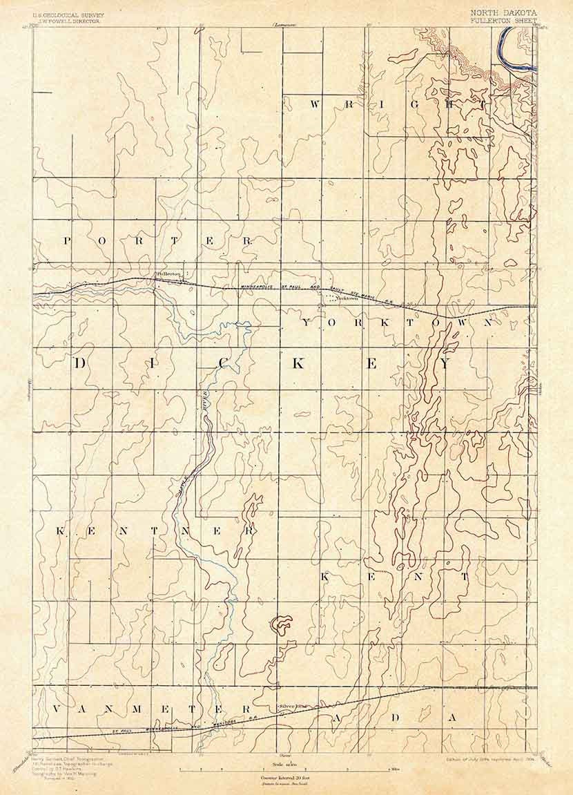 1894 Topo Map of Fullerton North Dakota