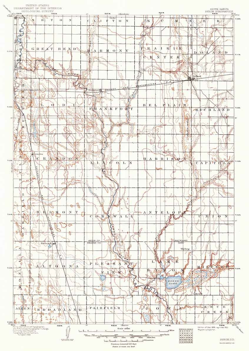 1895 Topo Map of Byron South Dakota
